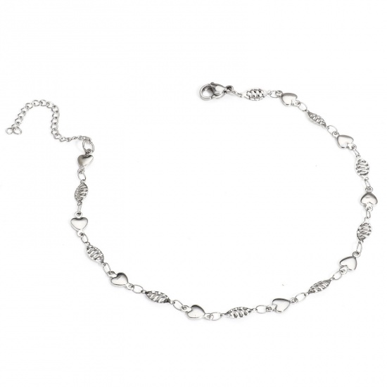 Immagine di Olive 304 Acciaio Inossidabile Catena a Maglia Fatta a Mano Cavigliere All'Ingrosso, Tono Argento Donne Minimalista Regalo Fornitura di Gioielli, 24.5cm Lunghezza, Dimensione della Catena: 5mm, 1 Pz
