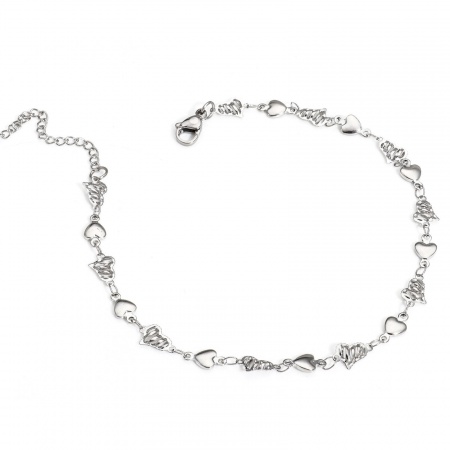 Bild von Großhandel Herz 304 Edelstahl Handgefertigte Gliederkette Fußketten, Silberfarbe Frauen Minimalistisch Geschenk Schmuckbedarf, 24.5cm lang, Kettengröße: 6mm, 1 Strang