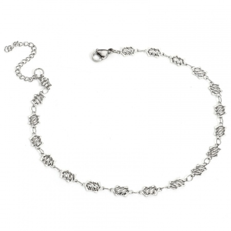 Bild von Großhandel Hexagon 304 Edelstahl Handgefertigte Gliederkette Fußketten, Silberfarbe Frauen Minimalistisch Geschenk Schmuckbedarf, 25cm lang, Kettengröße: 5mm, 1 Strang