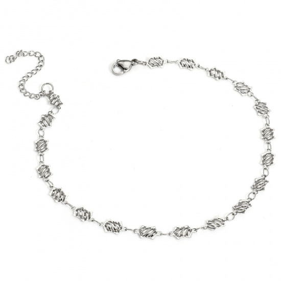 Immagine di Esagono 304 Acciaio Inossidabile Catena a Maglia Fatta a Mano Cavigliere All'Ingrosso, Tono Argento Donne Minimalista Regalo Fornitura di Gioielli, 25cm Lunghezza, Dimensione della Catena: 5mm, 1 Pz