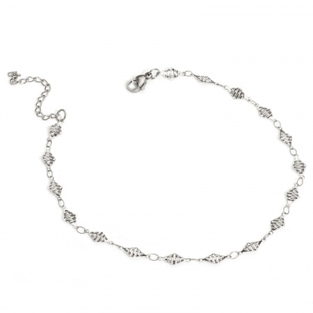 Bild von Großhandel Rhombus 304 Edelstahl Handgefertigte Gliederkette Fußketten, Silberfarbe Frauen Minimalistisch Geschenk Schmuckbedarf, 25cm lang, Kettengröße: 5mm, 1 Strang