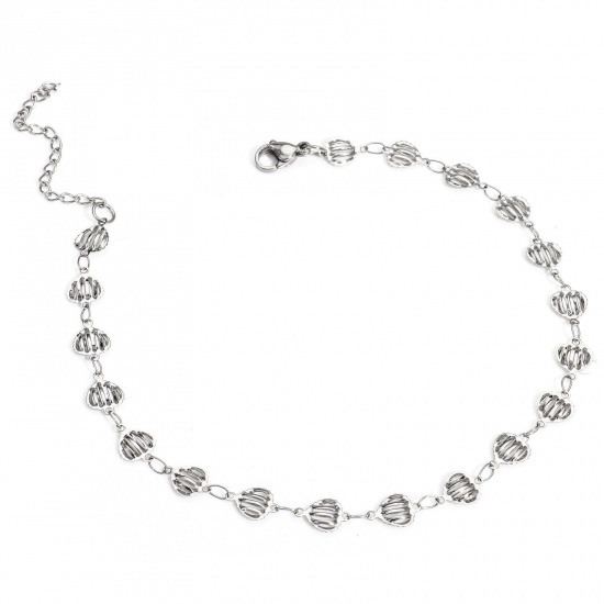 Immagine di Cuore 304 Acciaio Inossidabile Catena a Maglia Fatta a Mano Cavigliere All'Ingrosso, Tono Argento Donne Minimalista Regalo Fornitura di Gioielli, 25cm Lunghezza, Dimensione della Catena: 7mm, 1 Pz