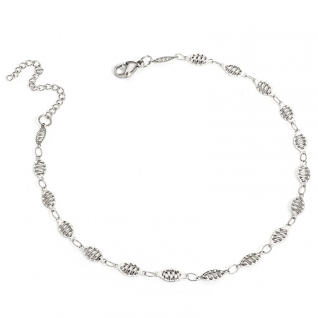 Bild von Großhandel Marquise 304 Edelstahl Handgefertigte Gliederkette Fußketten, Silberfarbe Frauen Minimalistisch Geschenk Schmuckbedarf, 25.5cm lang, Kettengröße: 4.5mm, 1 Strang