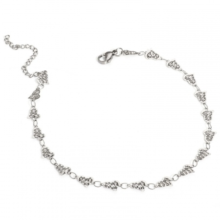 Bild von Großhandel Herz 304 Edelstahl Handgefertigte Gliederkette Fußketten, Silberfarbe Frauen Minimalistisch Geschenk Schmuckbedarf, 25cm lang, Kettengröße: 6mm, 1 Strang