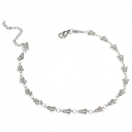 Immagine di Cuore 304 Acciaio Inossidabile Catena a Maglia Fatta a Mano Cavigliere All'Ingrosso, Tono Argento Donne Minimalista Regalo Fornitura di Gioielli, 25cm Lunghezza, Dimensione della Catena: 6mm, 1 Pz