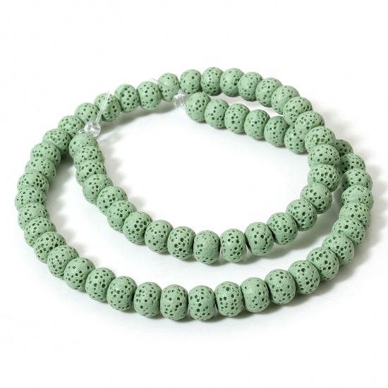Picture of 1 Strand (Approx 62 PCs/Strand) (Grade A) Lava Rock ( Natural Dyed ) Beads For DIY Charm Jewelry Making Drum Green About 8mm x 6mm, Hole: Approx 1.4mm, 40cm(15 6/8") long