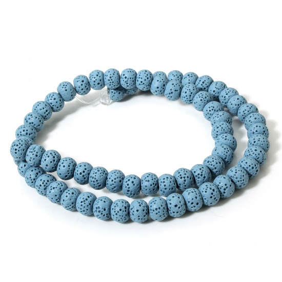 Picture of 1 Strand (Approx 62 PCs/Strand) (Grade A) Lava Rock ( Natural Dyed ) Beads For DIY Charm Jewelry Making Drum Skyblue About 8mm x 6mm, Hole: Approx 1.4mm, 40cm(15 6/8") long