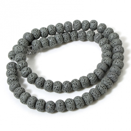 Picture of 1 Strand (Approx 62 PCs/Strand) (Grade A) Lava Rock ( Natural Dyed ) Beads For DIY Charm Jewelry Making Drum Dark Gray About 8mm x 6mm, Hole: Approx 1.4mm, 40cm(15 6/8") long
