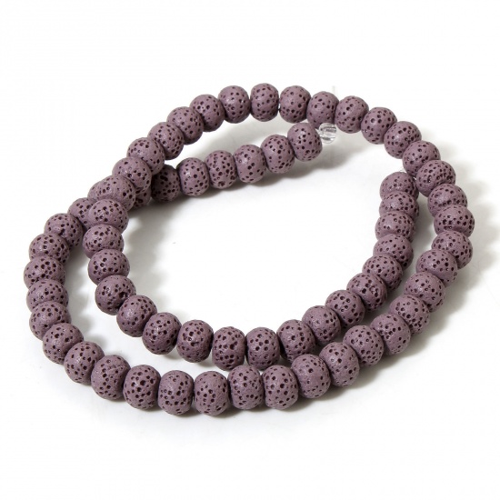 Picture of 1 Strand (Approx 62 PCs/Strand) (Grade A) Lava Rock ( Natural Dyed ) Beads For DIY Charm Jewelry Making Drum Purple About 8mm x 6mm, Hole: Approx 1.4mm, 40cm(15 6/8") long