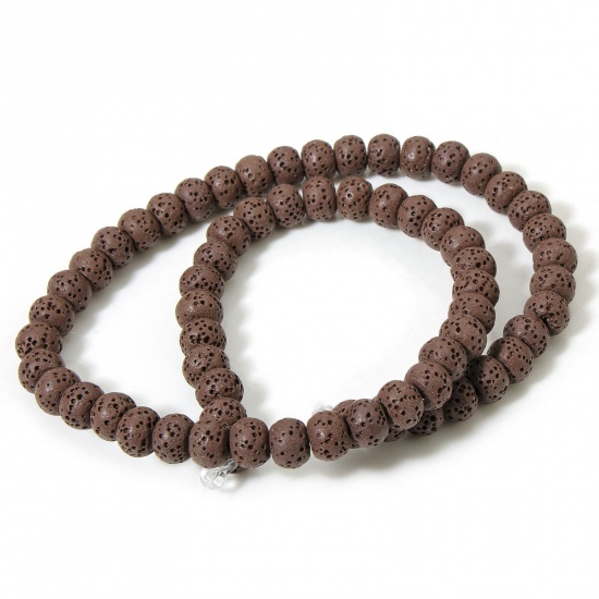 Picture of 1 Strand (Approx 62 PCs/Strand) (Grade A) Lava Rock ( Natural Dyed ) Beads For DIY Charm Jewelry Making Drum Coffee About 8mm x 6mm, Hole: Approx 1.4mm, 40cm(15 6/8") long