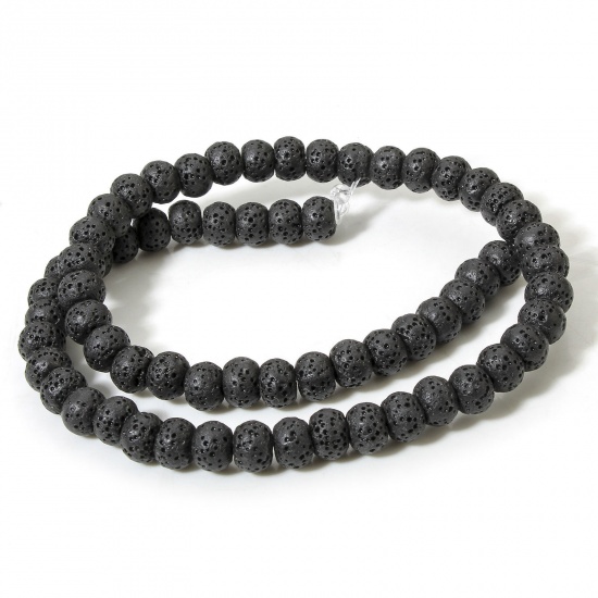 Picture of 1 Strand (Approx 62 PCs/Strand) (Grade A) Lava Rock ( Natural Dyed ) Beads For DIY Charm Jewelry Making Drum Black About 8mm x 6mm, Hole: Approx 1.4mm, 40cm(15 6/8") long