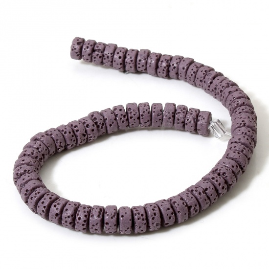 Picture of 1 Strand (Approx 62 PCs/Strand) (Grade A) Lava Rock ( Natural Dyed ) Beads For DIY Charm Jewelry Making Wheel Purple About 7mm Dia., Hole: Approx 1.2mm, 20cm(7 7/8") long