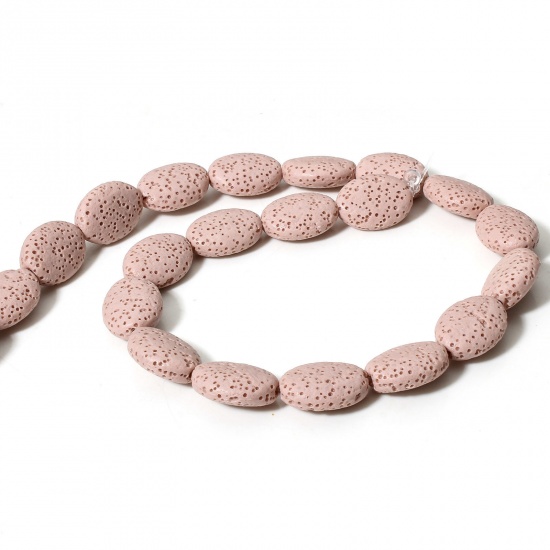 Picture of 1 Strand (Approx 21 PCs/Strand) (Grade A) Lava Rock ( Natural Dyed ) Beads For DIY Charm Jewelry Making Oval Light Pink About 18mm x 14mm, Hole: Approx 1.2mm, 39cm(15 3/8") long