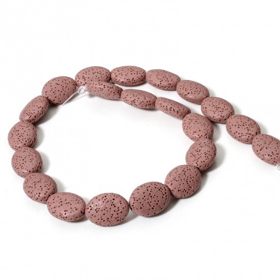 Picture of 1 Strand (Approx 21 PCs/Strand) (Grade A) Lava Rock ( Natural Dyed ) Beads For DIY Charm Jewelry Making Oval Dark Pink About 18mm x 14mm, Hole: Approx 1.2mm, 39cm(15 3/8") long