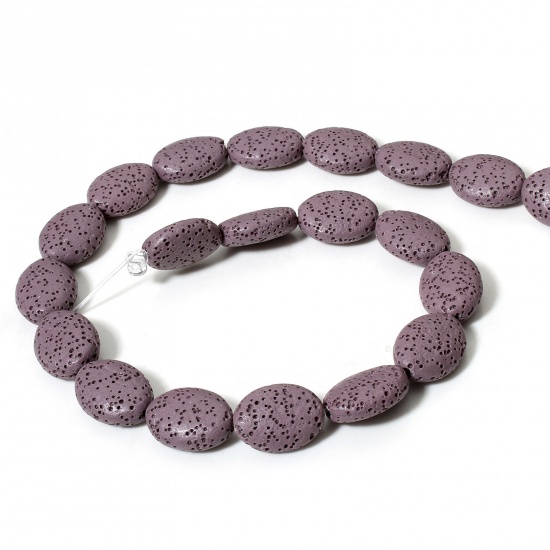 Picture of 1 Strand (Approx 21 PCs/Strand) (Grade A) Lava Rock ( Natural Dyed ) Beads For DIY Charm Jewelry Making Oval Purple About 18mm x 14mm, Hole: Approx 1.2mm, 39cm(15 3/8") long