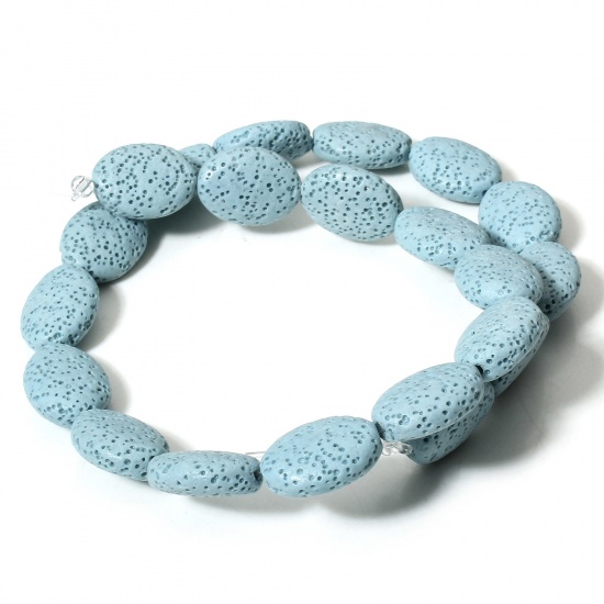 Picture of 1 Strand (Approx 21 PCs/Strand) (Grade A) Lava Rock ( Natural Dyed ) Beads For DIY Charm Jewelry Making Oval Light Blue About 18mm x 14mm, Hole: Approx 1.2mm, 39cm(15 3/8") long