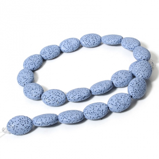 Picture of 1 Strand (Approx 21 PCs/Strand) (Grade A) Lava Rock ( Natural Dyed ) Beads For DIY Charm Jewelry Making Oval Blue About 18mm x 14mm, Hole: Approx 1.2mm, 39cm(15 3/8") long