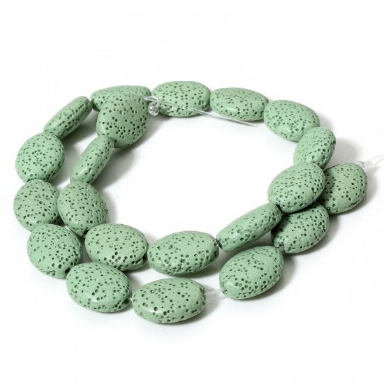 Picture of 1 Strand (Approx 21 PCs/Strand) (Grade A) Lava Rock ( Natural Dyed ) Beads For DIY Charm Jewelry Making Oval Green About 18mm x 14mm, Hole: Approx 1.2mm, 39cm(15 3/8") long