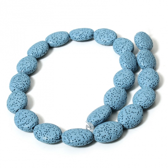 Picture of 1 Strand (Approx 21 PCs/Strand) (Grade A) Lava Rock ( Natural Dyed ) Beads For DIY Charm Jewelry Making Oval Skyblue About 18mm x 14mm, Hole: Approx 1.2mm, 39cm(15 3/8") long