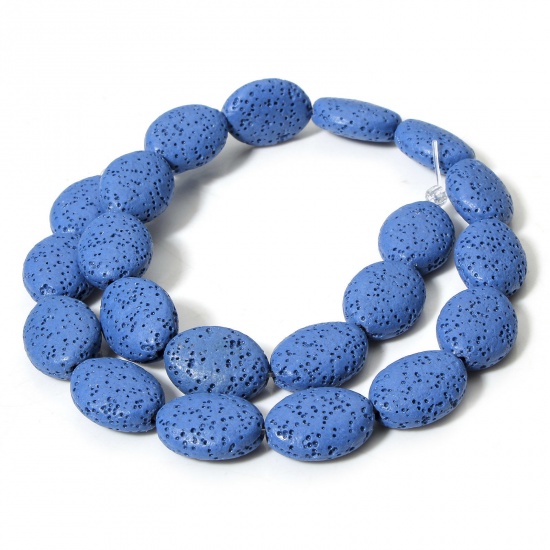 Picture of 1 Strand (Approx 21 PCs/Strand) (Grade A) Lava Rock ( Natural Dyed ) Beads For DIY Charm Jewelry Making Oval Royal Blue About 18mm x 14mm, Hole: Approx 1.2mm, 39cm(15 3/8") long