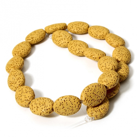 Picture of 1 Strand (Approx 21 PCs/Strand) (Grade A) Lava Rock ( Natural Dyed ) Beads For DIY Charm Jewelry Making Oval Yellow About 18mm x 14mm, Hole: Approx 1.2mm, 39cm(15 3/8") long