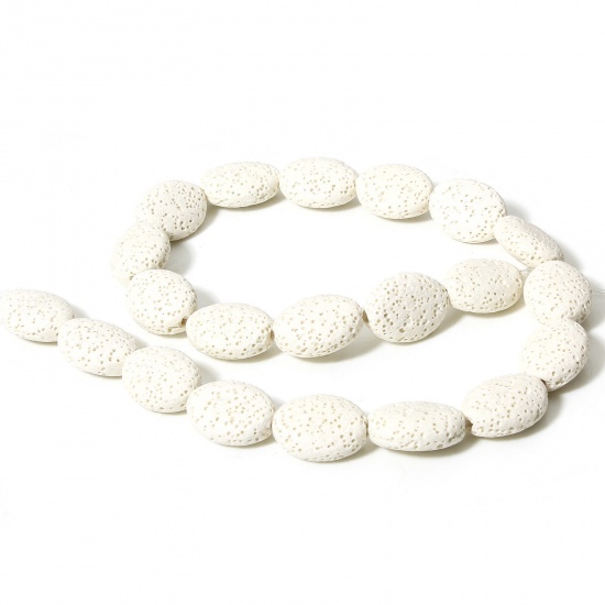 Picture of 1 Strand (Approx 21 PCs/Strand) (Grade A) Lava Rock ( Natural Dyed ) Beads For DIY Charm Jewelry Making Oval White About 18mm x 14mm, Hole: Approx 1.2mm, 39cm(15 3/8") long