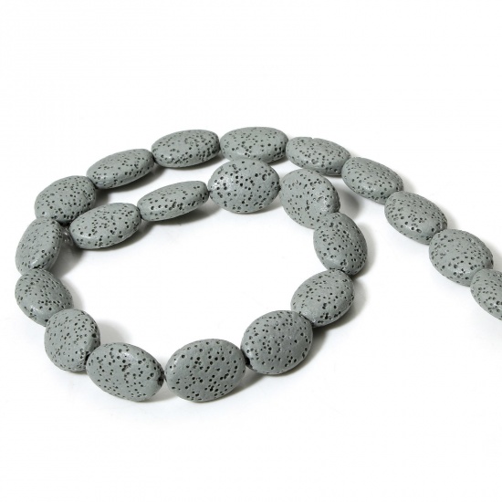 Picture of 1 Strand (Approx 21 PCs/Strand) (Grade A) Lava Rock ( Natural Dyed ) Beads For DIY Charm Jewelry Making Oval French Gray About 18mm x 14mm, Hole: Approx 1.2mm, 39cm(15 3/8") long