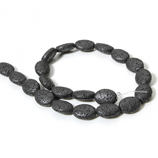 Picture of 1 Strand (Approx 21 PCs/Strand) (Grade A) Lava Rock ( Natural Dyed ) Beads For DIY Charm Jewelry Making Oval Black About 18mm x 14mm, Hole: Approx 1.2mm, 39cm(15 3/8") long