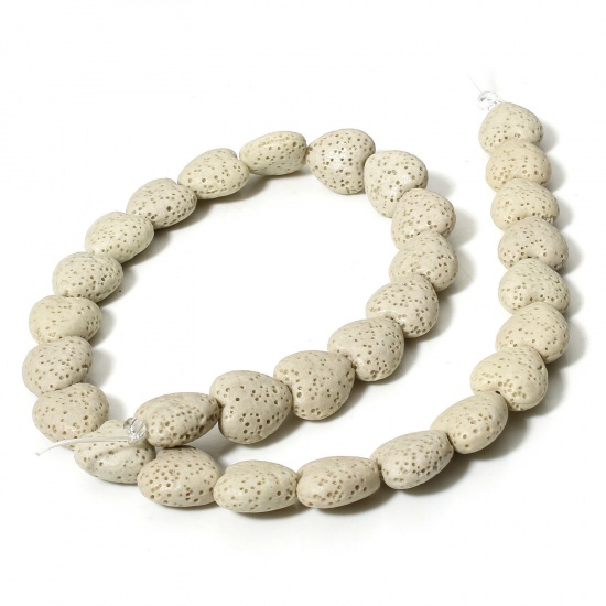 Picture of 1 Strand (Approx 30 PCs/Strand) (Grade A) Lava Rock ( Natural Dyed ) Beads For DIY Charm Jewelry Making Heart Creamy-White About 14mm x 13mm, Hole: Approx 1.2mm, 40cm(15 6/8") long