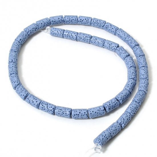 Immagine di 1 Filo (Circa 40 Pz/Treccia) (Grado A) Pietra Lavica ( Naturale/Tintura ) Perline per la Creazione di Gioielli con Ciondoli Fai-da-te Cilindrico Blu 10mm x 6mm, Foro: Circa 1.4mm, 40cm Lunghezza