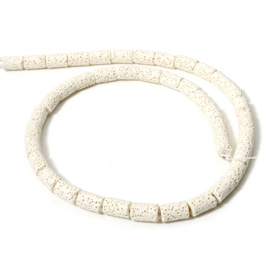 Image de 1 Enfilade (Env. 40 Pcs/Enfilade) (Classement A) Perles pour DIY Fabrication de Bijoux de Charme en Pierre de Lave ( Naturel/Teint ) Colonne Blanc Environ 10mm x 6mm, Trou: env. 1.4mm, 40cm long