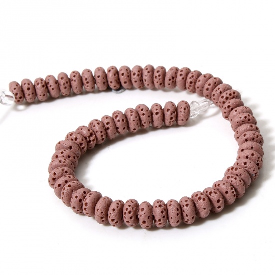 Picture of 1 Strand (Approx 50 PCs/Strand) (Grade A) Lava Rock ( Natural Dyed ) Beads For DIY Charm Jewelry Making Abacus Dark Pink About 7mm x 3mm, Hole: Approx 1.2mm, 20cm(7 7/8") long