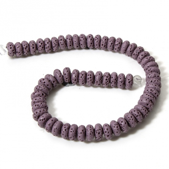Picture of 1 Strand (Approx 50 PCs/Strand) (Grade A) Lava Rock ( Natural Dyed ) Beads For DIY Charm Jewelry Making Abacus Purple About 7mm x 3mm, Hole: Approx 1.2mm, 20cm(7 7/8") long