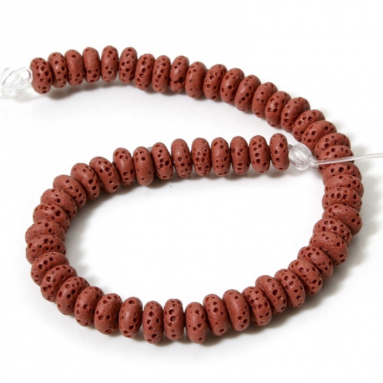 Picture of 1 Strand (Approx 50 PCs/Strand) (Grade A) Lava Rock ( Natural Dyed ) Beads For DIY Charm Jewelry Making Abacus Red Brown About 7mm x 3mm, Hole: Approx 1.2mm, 20cm(7 7/8") long