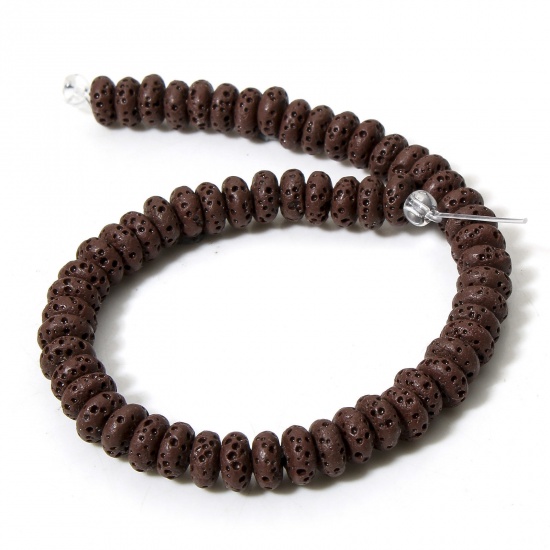 Picture of 1 Strand (Approx 50 PCs/Strand) (Grade A) Lava Rock ( Natural Dyed ) Beads For DIY Charm Jewelry Making Abacus Coffee About 7mm x 3mm, Hole: Approx 1.2mm, 20cm(7 7/8") long