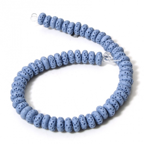 Picture of 1 Strand (Approx 50 PCs/Strand) (Grade A) Lava Rock ( Natural Dyed ) Beads For DIY Charm Jewelry Making Abacus Blue About 7mm x 3mm, Hole: Approx 1.2mm, 20cm(7 7/8") long