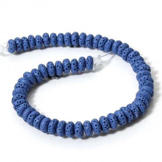 Picture of 1 Strand (Approx 50 PCs/Strand) (Grade A) Lava Rock ( Natural Dyed ) Beads For DIY Charm Jewelry Making Abacus Royal Blue About 7mm x 3mm, Hole: Approx 1.2mm, 20cm(7 7/8") long