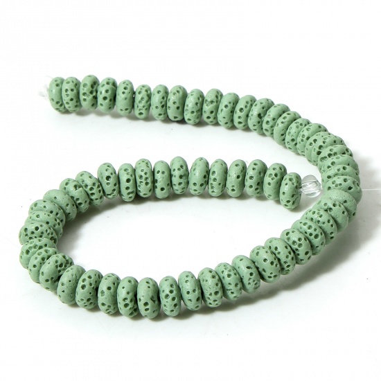 Picture of 1 Strand (Approx 50 PCs/Strand) (Grade A) Lava Rock ( Natural Dyed ) Beads For DIY Charm Jewelry Making Abacus Green About 7mm x 3mm, Hole: Approx 1.2mm, 20cm(7 7/8") long