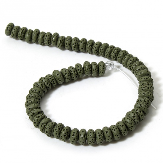 Picture of 1 Strand (Approx 50 PCs/Strand) (Grade A) Lava Rock ( Natural Dyed ) Beads For DIY Charm Jewelry Making Abacus Dark Green About 7mm x 3mm, Hole: Approx 1.2mm, 20cm(7 7/8") long