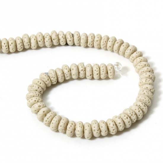 Picture of 1 Strand (Approx 50 PCs/Strand) (Grade A) Lava Rock ( Natural Dyed ) Beads For DIY Charm Jewelry Making Abacus Creamy-White About 7mm x 3mm, Hole: Approx 1.2mm, 20cm(7 7/8") long