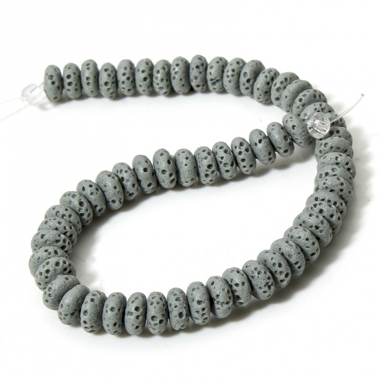 Picture of 1 Strand (Approx 50 PCs/Strand) (Grade A) Lava Rock ( Natural Dyed ) Beads For DIY Charm Jewelry Making Abacus French Gray About 7mm x 3mm, Hole: Approx 1.2mm, 20cm(7 7/8") long