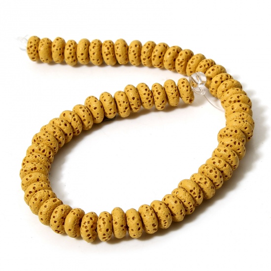 Picture of 1 Strand (Approx 50 PCs/Strand) (Grade A) Lava Rock ( Natural Dyed ) Beads For DIY Charm Jewelry Making Abacus Yellow About 7mm x 3mm, Hole: Approx 1.2mm, 20cm(7 7/8") long
