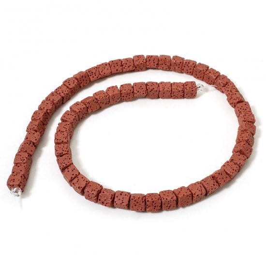 Picture of 1 Strand (Approx 60 PCs/Strand) (Grade A) Lava Rock ( Natural Dyed ) Beads For DIY Charm Jewelry Making Cube Red Brown About 7mm x 7mm, Hole: Approx 1.6mm, 40cm(15 6/8") long