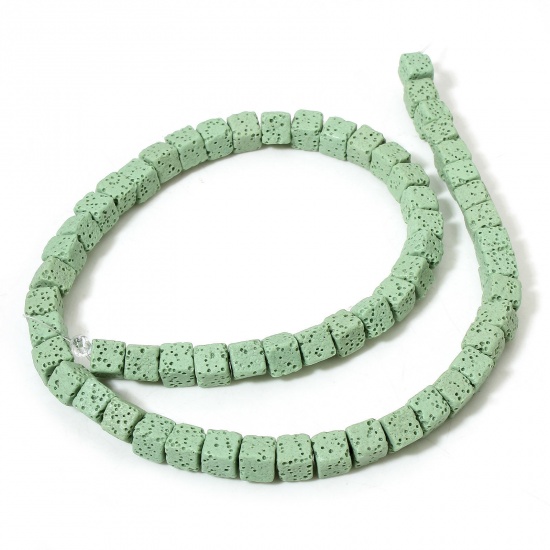 Picture of 1 Strand (Approx 60 PCs/Strand) (Grade A) Lava Rock ( Natural Dyed ) Beads For DIY Charm Jewelry Making Cube Green About 7mm x 7mm, Hole: Approx 1.6mm, 40cm(15 6/8") long