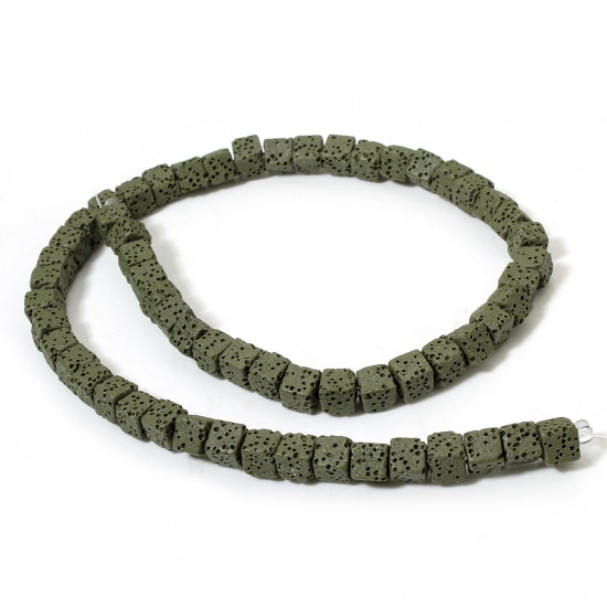 Picture of 1 Strand (Approx 60 PCs/Strand) (Grade A) Lava Rock ( Natural Dyed ) Beads For DIY Charm Jewelry Making Cube Dark Green About 7mm x 7mm, Hole: Approx 1.6mm, 40cm(15 6/8") long