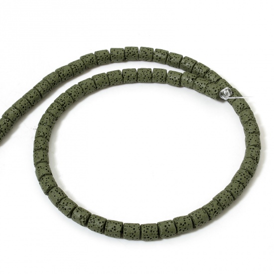 Picture of 1 Strand (Approx 62 PCs/Strand) (Grade A) Lava Rock ( Natural Dyed ) Beads For DIY Charm Jewelry Making Cylinder Dark Green About 6.5mm x 6mm, Hole: Approx 1.4mm, 40cm(15 6/8") long