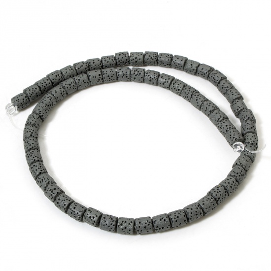 Picture of 1 Strand (Approx 62 PCs/Strand) (Grade A) Lava Rock ( Natural Dyed ) Beads For DIY Charm Jewelry Making Cylinder Dark Gray About 6.5mm x 6mm, Hole: Approx 1.4mm, 40cm(15 6/8") long