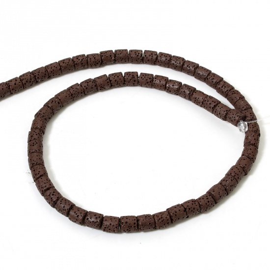 Picture of 1 Strand (Approx 62 PCs/Strand) (Grade A) Lava Rock ( Natural Dyed ) Beads For DIY Charm Jewelry Making Cylinder Coffee About 6.5mm x 6mm, Hole: Approx 1.4mm, 40cm(15 6/8") long