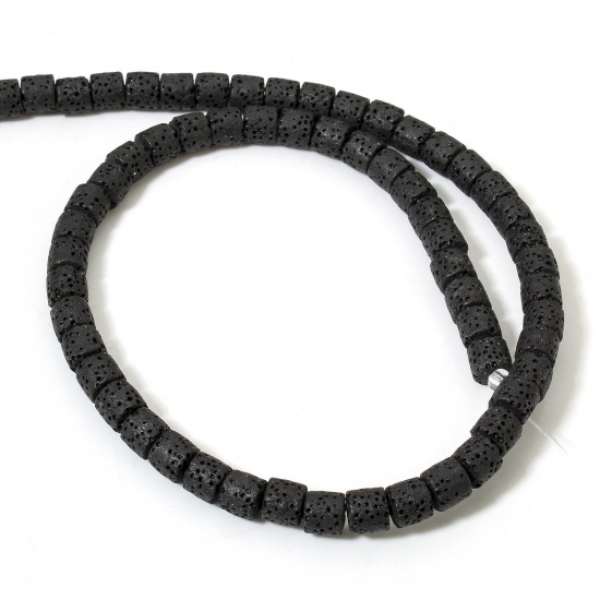 Picture of 1 Strand (Approx 62 PCs/Strand) (Grade A) Lava Rock ( Natural Dyed ) Beads For DIY Charm Jewelry Making Cylinder Black About 6.5mm x 6mm, Hole: Approx 1.4mm, 40cm(15 6/8") long