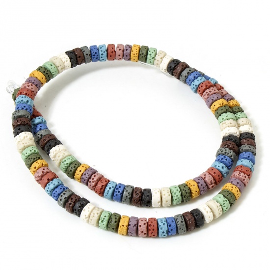 Picture of 1 Strand (Approx 125 PCs/Strand) (Grade A) Lava Rock ( Natural Dyed ) Beads For DIY Charm Jewelry Making Wheel At Random Mixed Color About 7mm Dia., Hole: Approx 1.2mm, 40cm(15 6/8") long